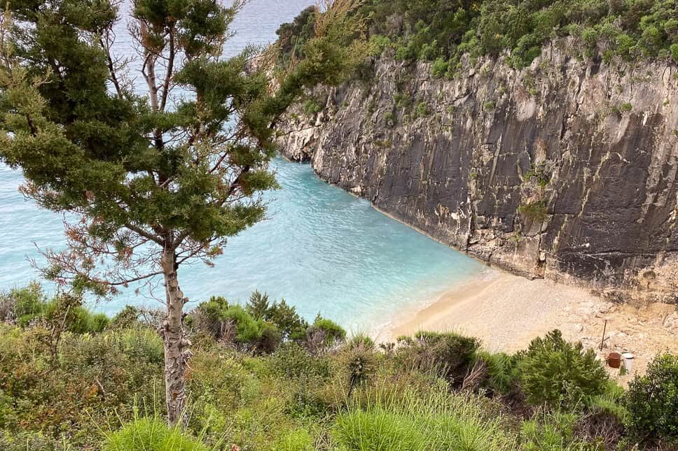 Xigia beach — a quiet cliffside cove with crystal-clear water on the north coast of Zakynthos
