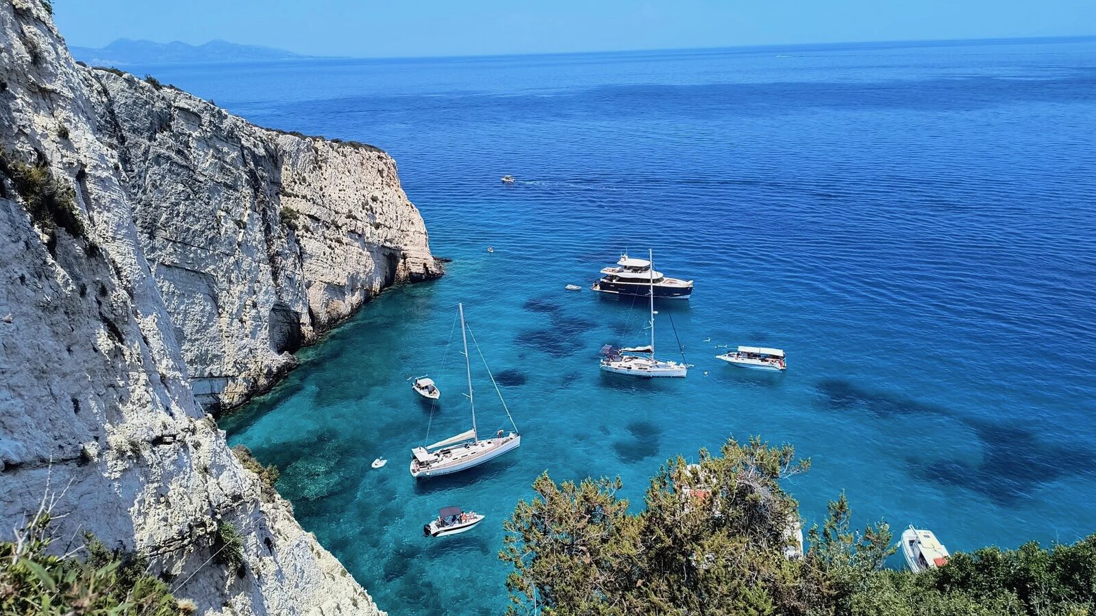 Aerial-style view of the rocky coastline at Potamitis on northern Zakynthos