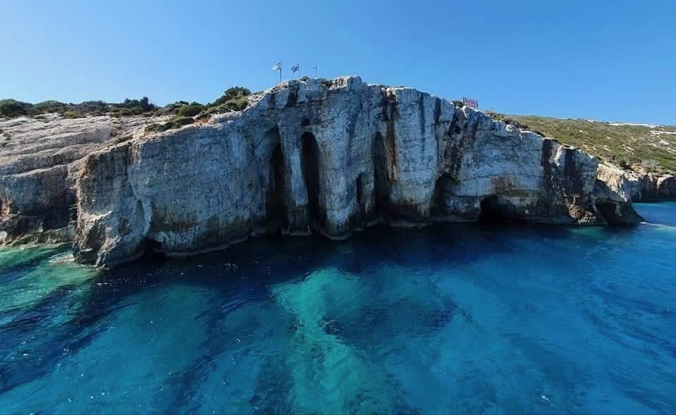 Coastal view across the deep blue Ionian sea from Potamitis