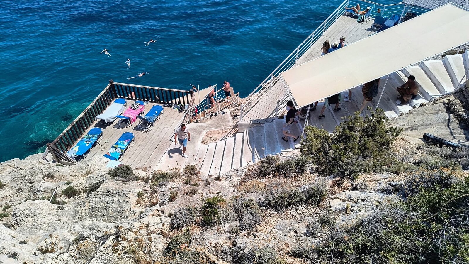 Crystal-clear turquoise water at Potamitis Diving Spot near Cape Skinari on the northern tip of Zakynthos